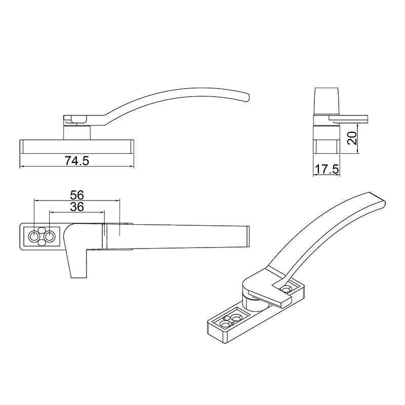 Plastic Staal Handvat Buitenste Openslaand Raam Deur Hardware Accessoires Enkele Punt Zeven-Karakter Aluminium Handvat