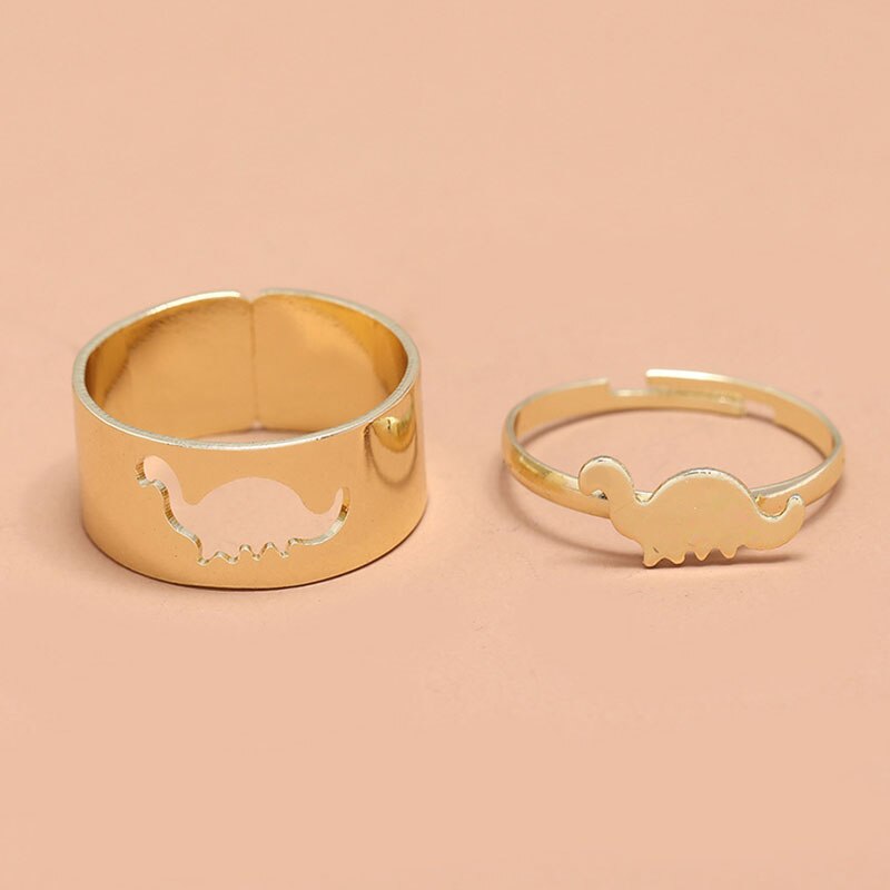 Bague ouverte en forme de dinosaure pour femmes, 2 pièces/ensemble, Simple, ajustable, bijoux de Couple, ,