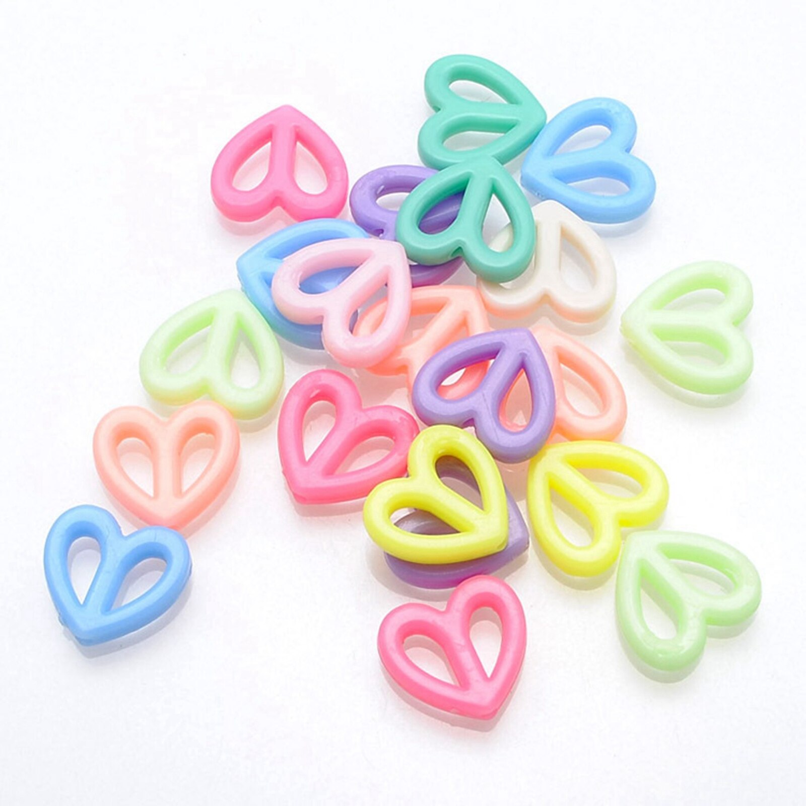 100 Mixed Pastel Color Acrylic Beads Charm Various Shape Flower Heart Kids Craft: Hollow Heart 17X15mm