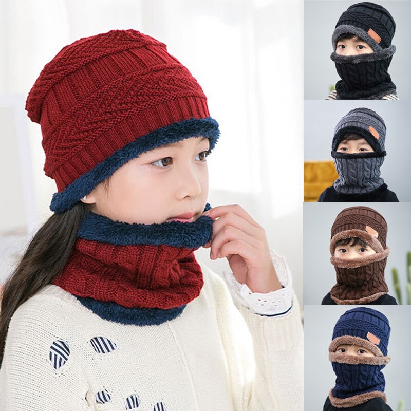 1 pz cappello sciarpa Set bambini fagiolo lavorato a maglia sciarpa berretto bambini autunno inverno pile caldo cappello sciarpa lavorata a maglia per ragazzi ragazze