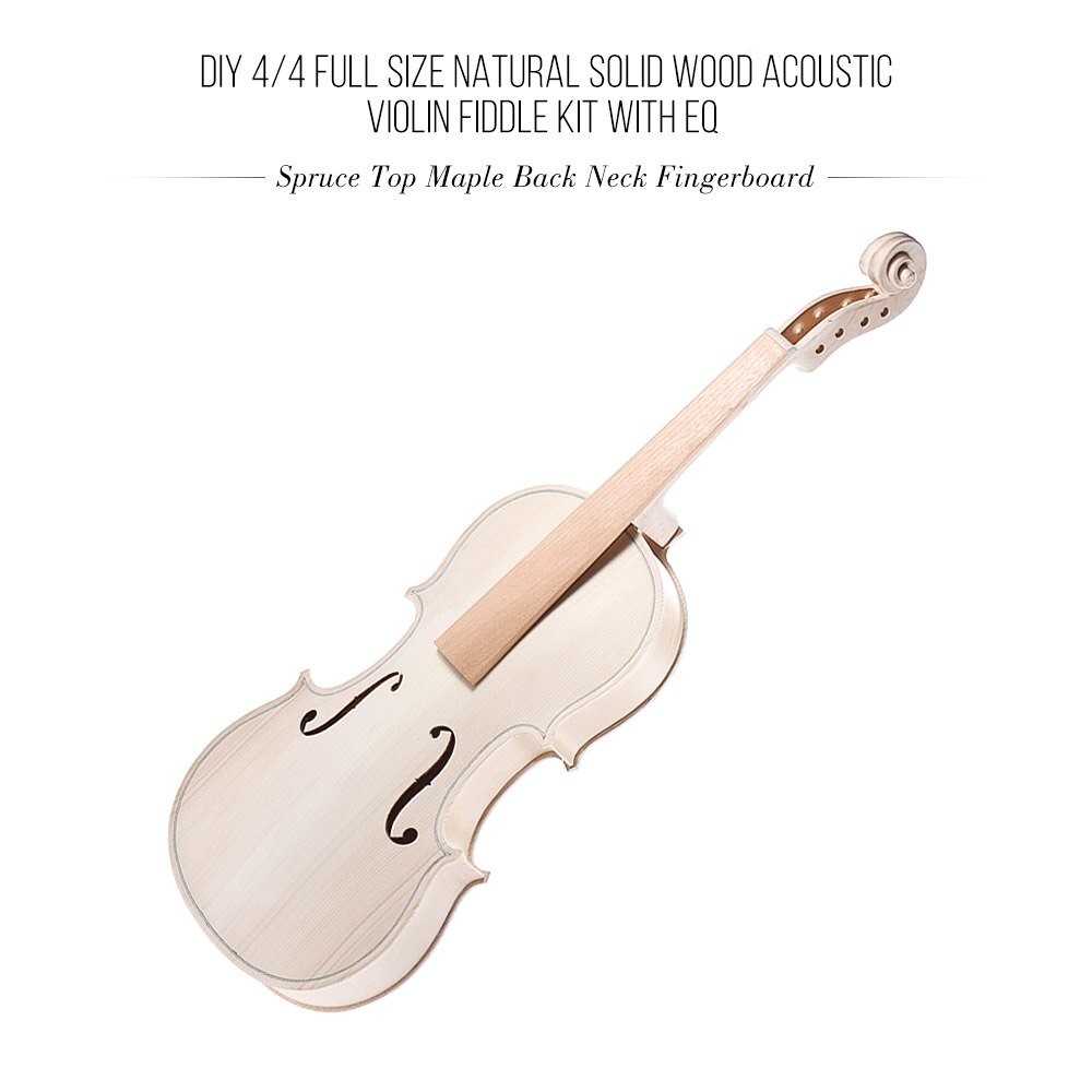 High Qulity 4/4 Full Size DIY Violin Kit Natural Solid Wood Acoustic Violin Fiddle Kit with EQ Spruce Top Maple Neck Fingerboard