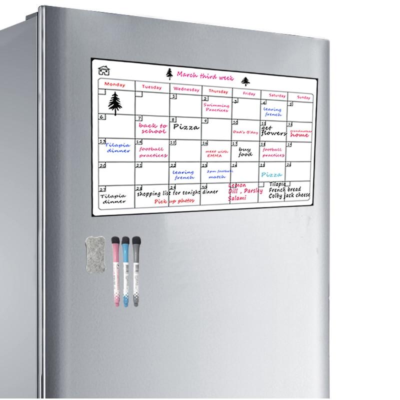 Månedlig kjøleskap kalender 16.5 " x11.8 " magnetisk tørr slette kalendertavle kjøleskap magnetisk tavle oppslagstavle magnetisk
