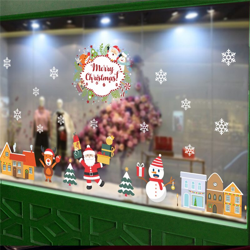Kerst Elements Muurstickers etalage Office Home Decoratie Diy Kerstman Rendier Sneeuwpop Xmas Tree Snowfake Decal: xmas115