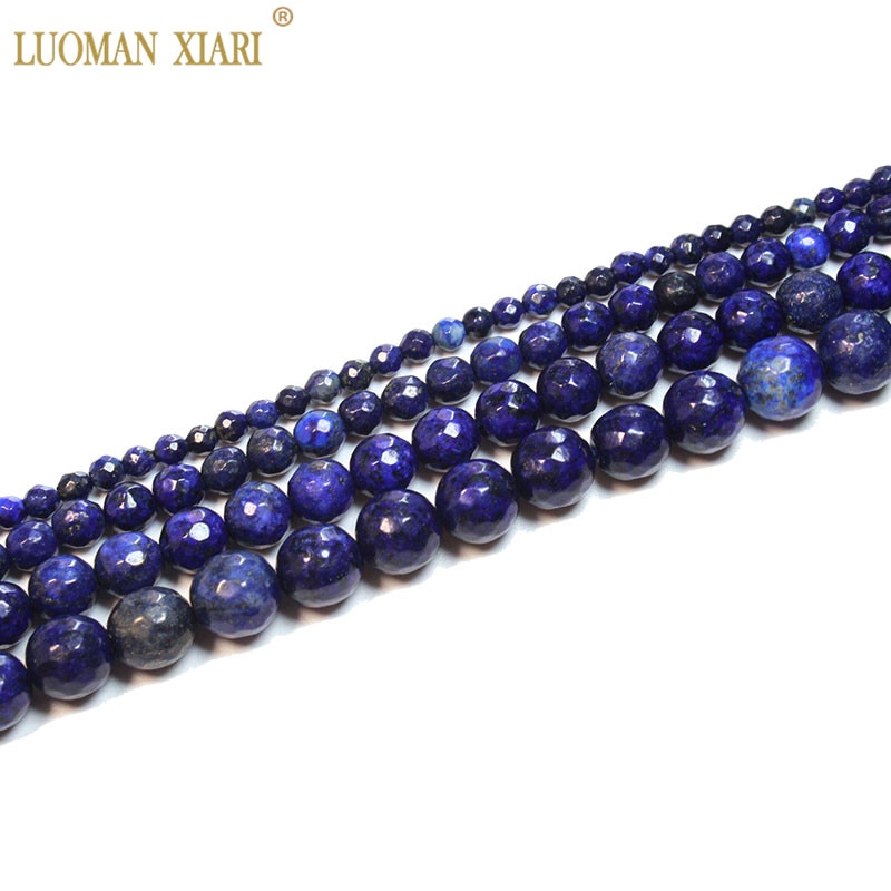 Fine Faceted Lapis lazuli Round Natural Stone Beads For jewelry Making DIY Bracelet Necklace 4/6/8/10/12MM Strand 15''