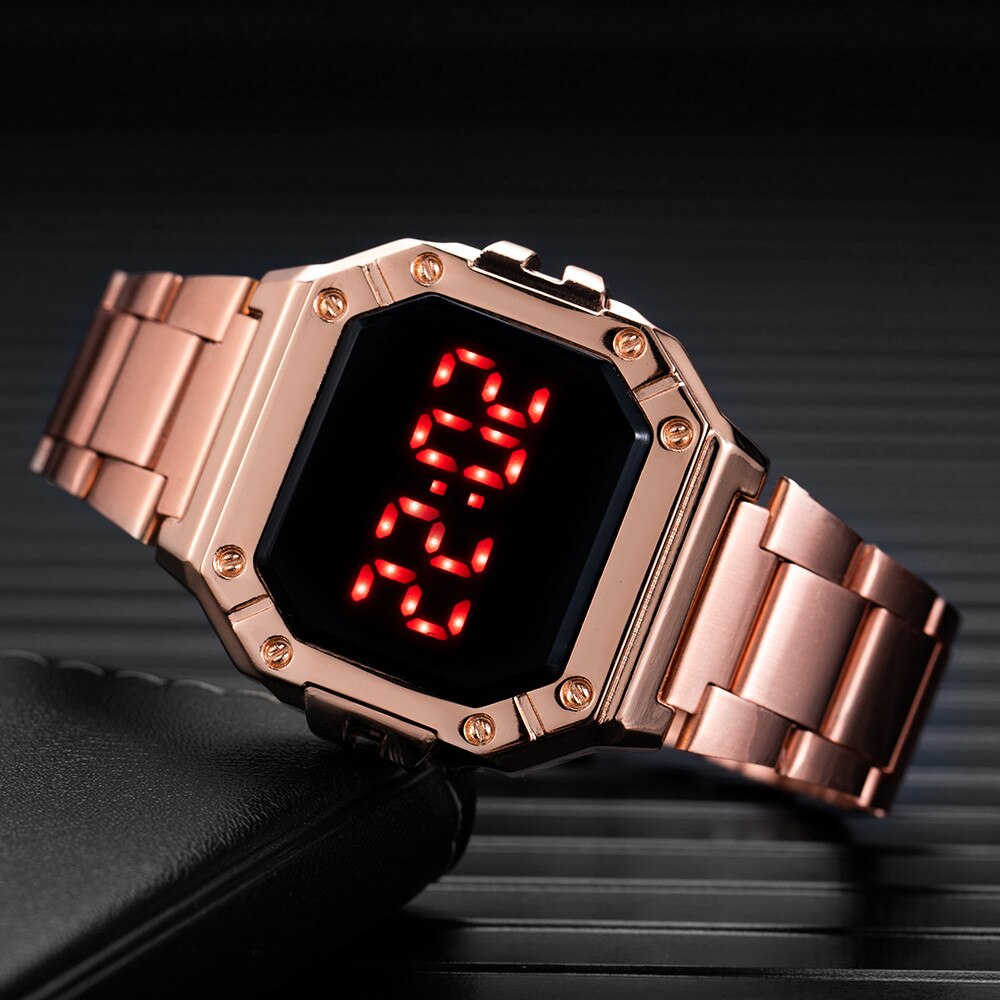 Digital Watch Women Men Unisex Luxury Stainless Steel Strap Wrist Watches Womens Alloy Dial Women&#39;s Electronic Clock Reloj Mujer