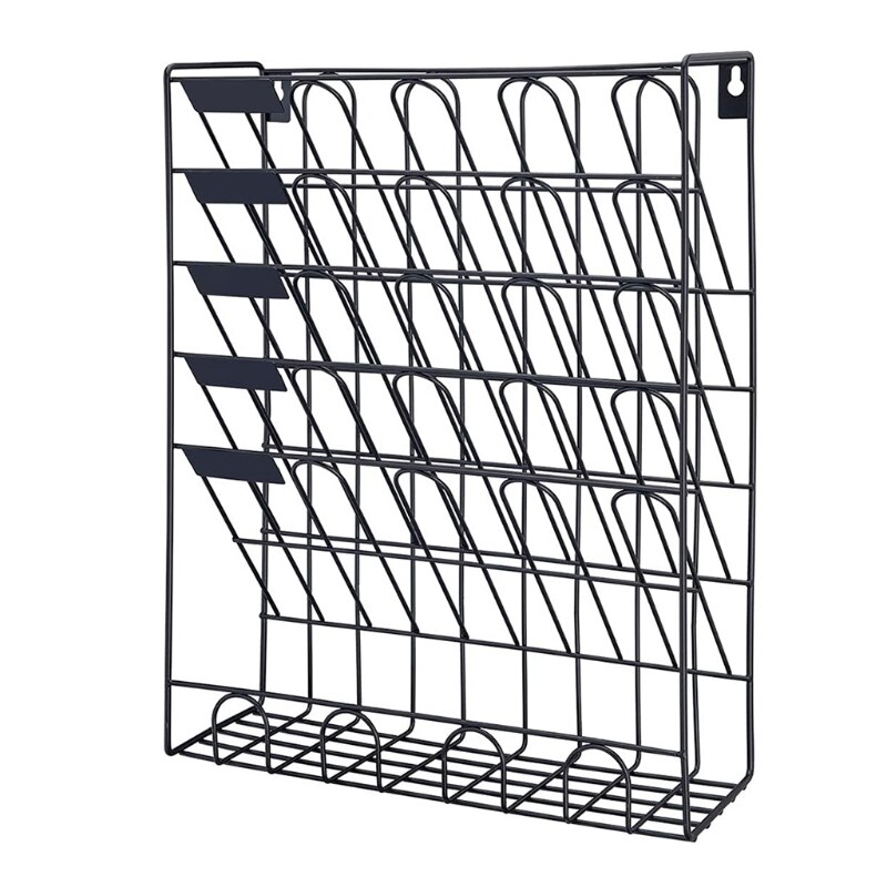 6 Pocket Metal Hanging Wall File Holder Wall Mounted Paper Organizer Magazine Mail Rack for Home Office Desk Organizer: Black