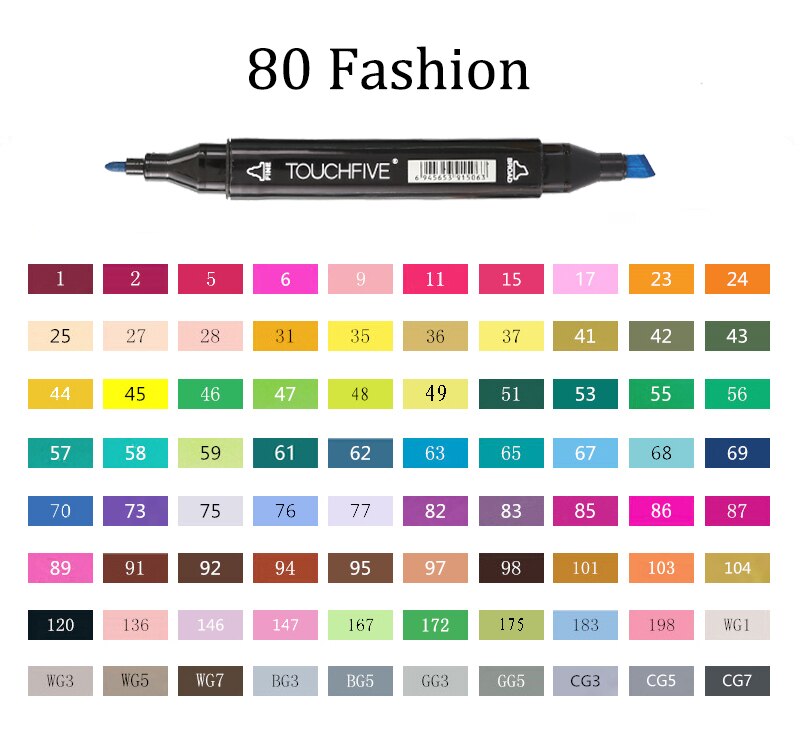 TOUCHFIVE-80 marcadores de colores Manga, rotuladores de dibujo a base de Alcohol, boceto, punta de fieltro, pincel doble oleoso, suministros de arte para estudiantes: 80 Fashion