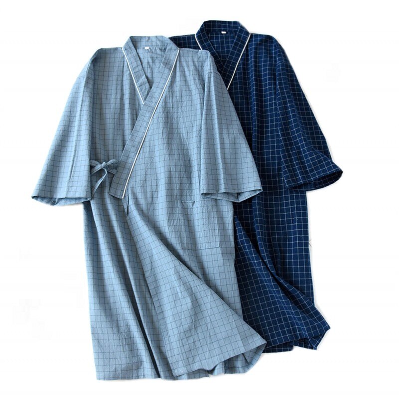 Spring Summer Thin Men'S Kimono Cotton Crepe Men'S Nightgown Summer Nightdress Large Size Yukata Sweat Steamed Clothes Kimono