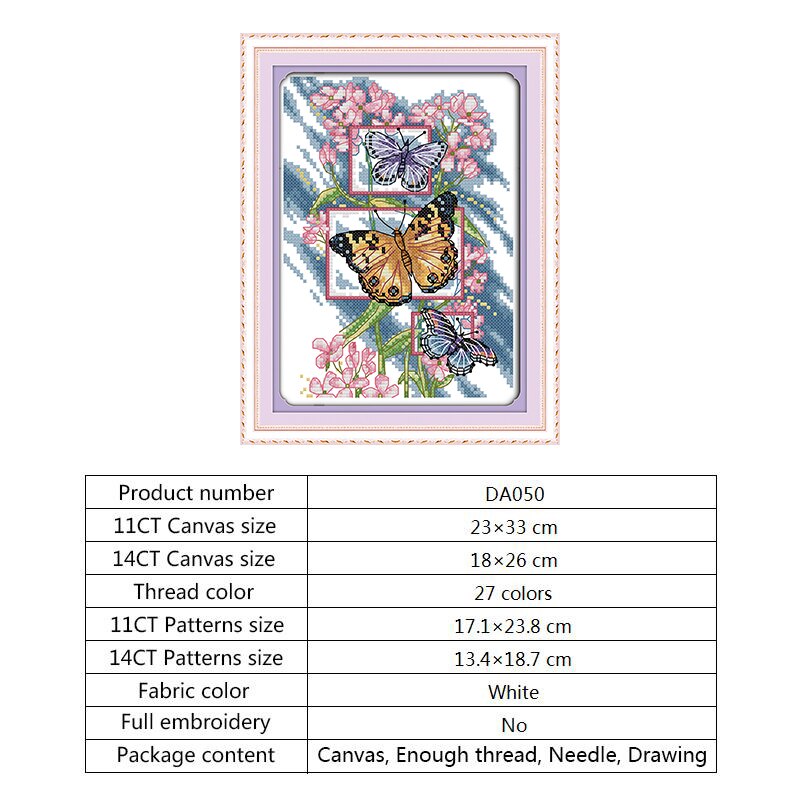 Joy Sunday Counted Cross Stitch Patterns Butterfly Series 14ct 11 Ct Aida Printed Fabric DIY Handmade Embroidery Needlework Sets: Cross Stitch-DA050 / 14ct Printed Canvas
