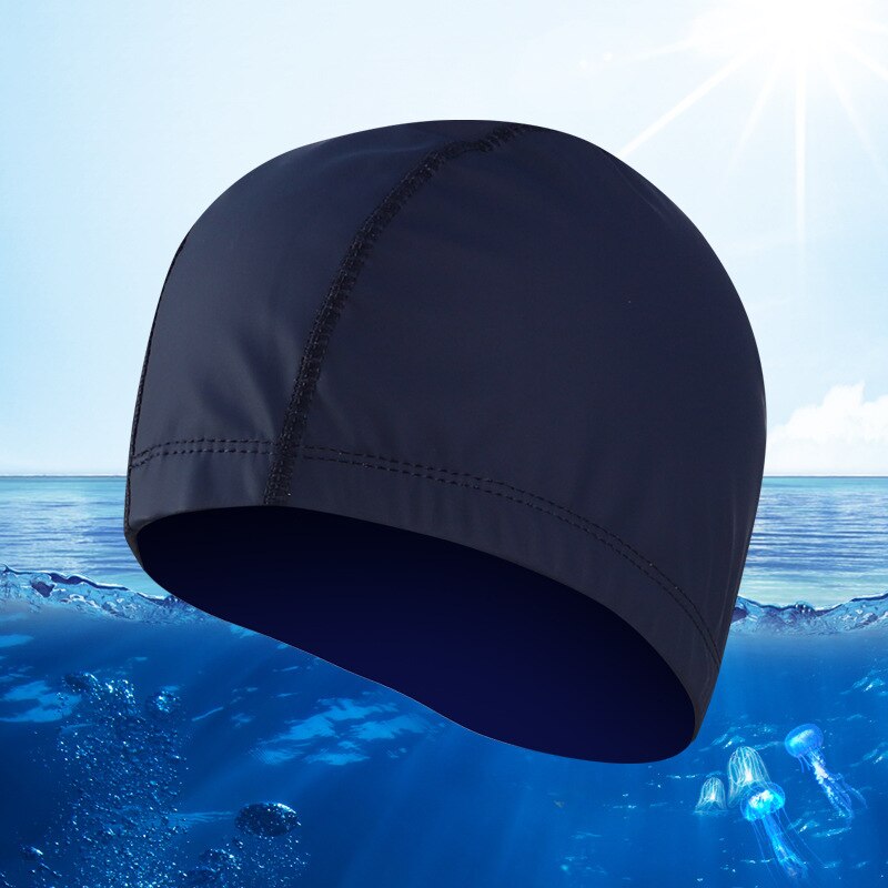 Chapéus elásticos de natação unissex, capas com revestimento impermeável para piscina, natação, tamanho livre para homens e mulheres, proteção para orelhas boné para natação: Navy Blue