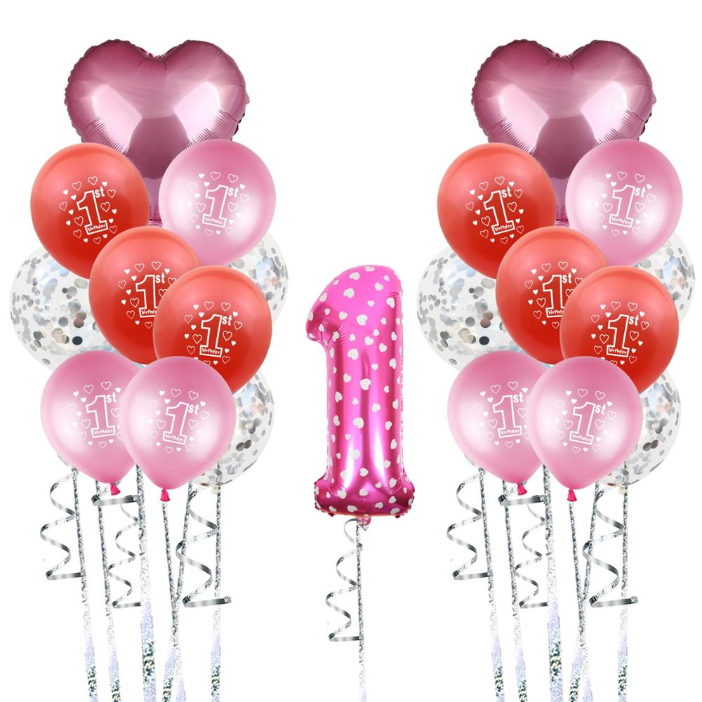 21pcs Latex Balloons 1 Foil Number Pink Blue Star Heart Baby Kids Birthday Anniversary Wedding Party Ballon Set 12inch: Pink Silver