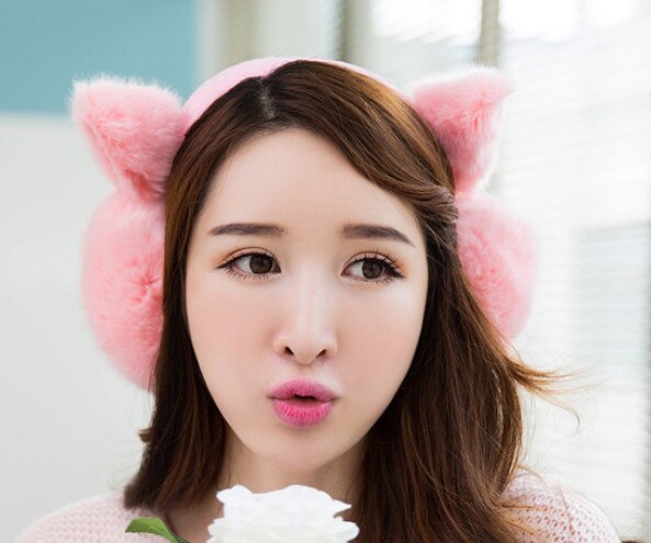 Women Winter Warmer Big Earmuffs Newest Thicken Plush Fluffy Ear Muffs Solid Earlap Faux Fur: Pink