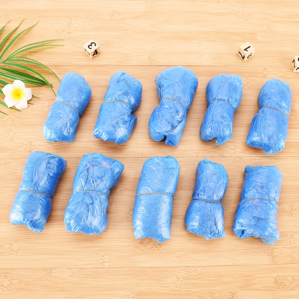 5/100 par impermeável tampas de sapato de plástico descartável dia chuvoso tapete piso protetor de limpeza grossa sapato capa azul overshoes