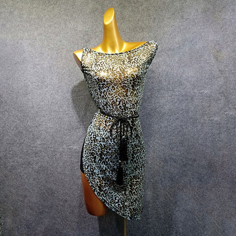 Latin Dance Dress Women W326 Sleeveless Light Leopard Performance Costume Dancing Cloth Belly Chacha Ballroom Dresses