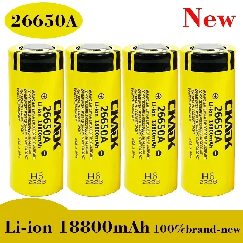 high capacity 26650A, 3.7V 18800mah, 100% original 26650 20A rechargeable lithium battery suitable for flashlights