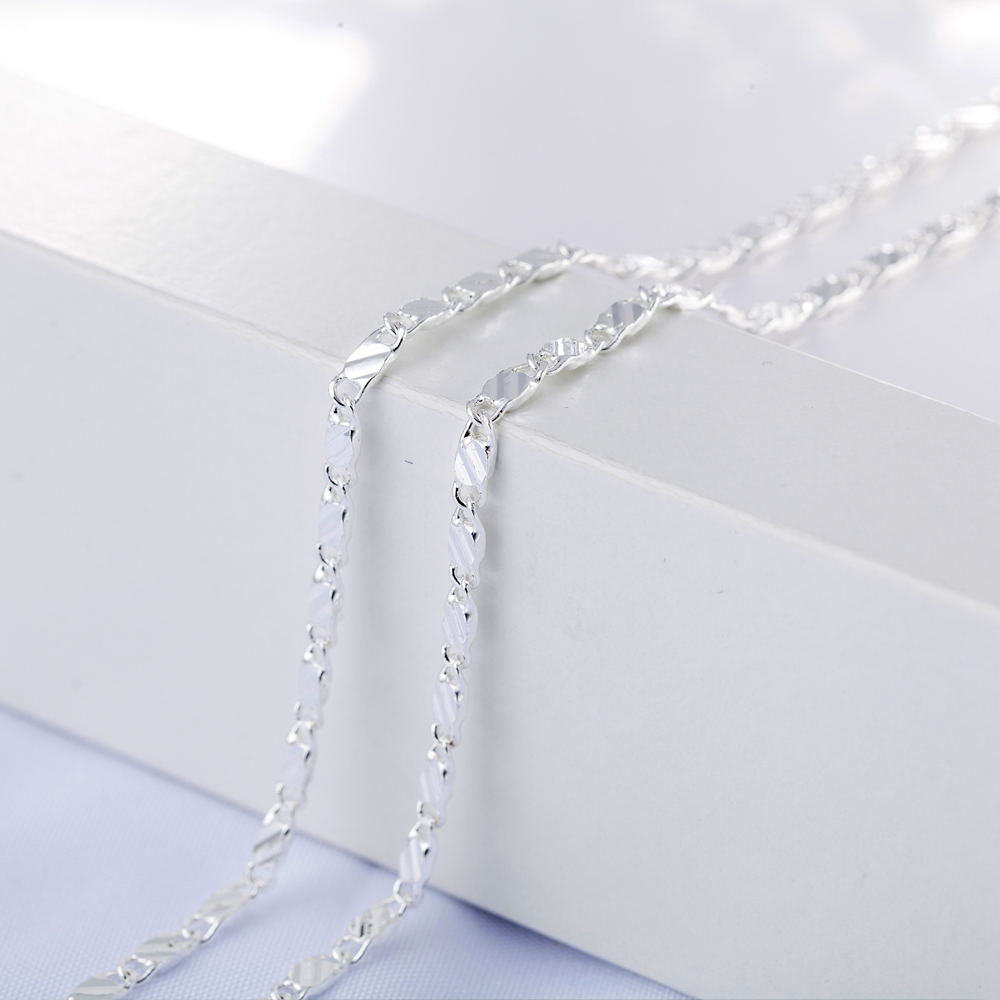 QWWASD, , collares de cadenas planas de Plata de Ley 925 de 2MM para hombres y mujeres, joyería fina para de boda, de vacaciones