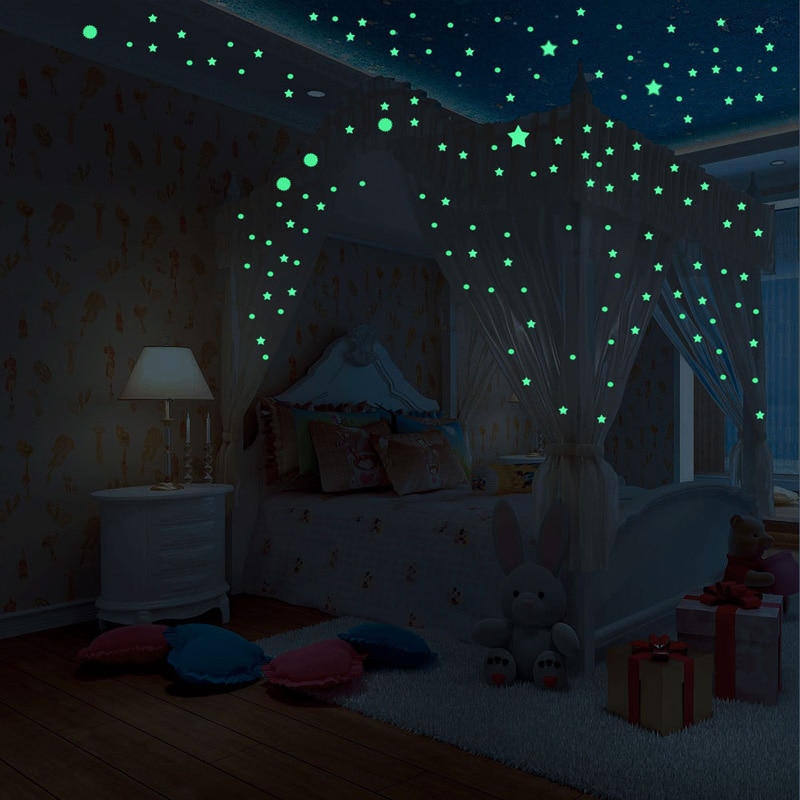 104/407 Stuks Lichtgevende Dots Sterren 3D Muursticker Voor Kinderkamer Woonkamer Slaapkamer Decoratie Decals Glow In The Dark stickers