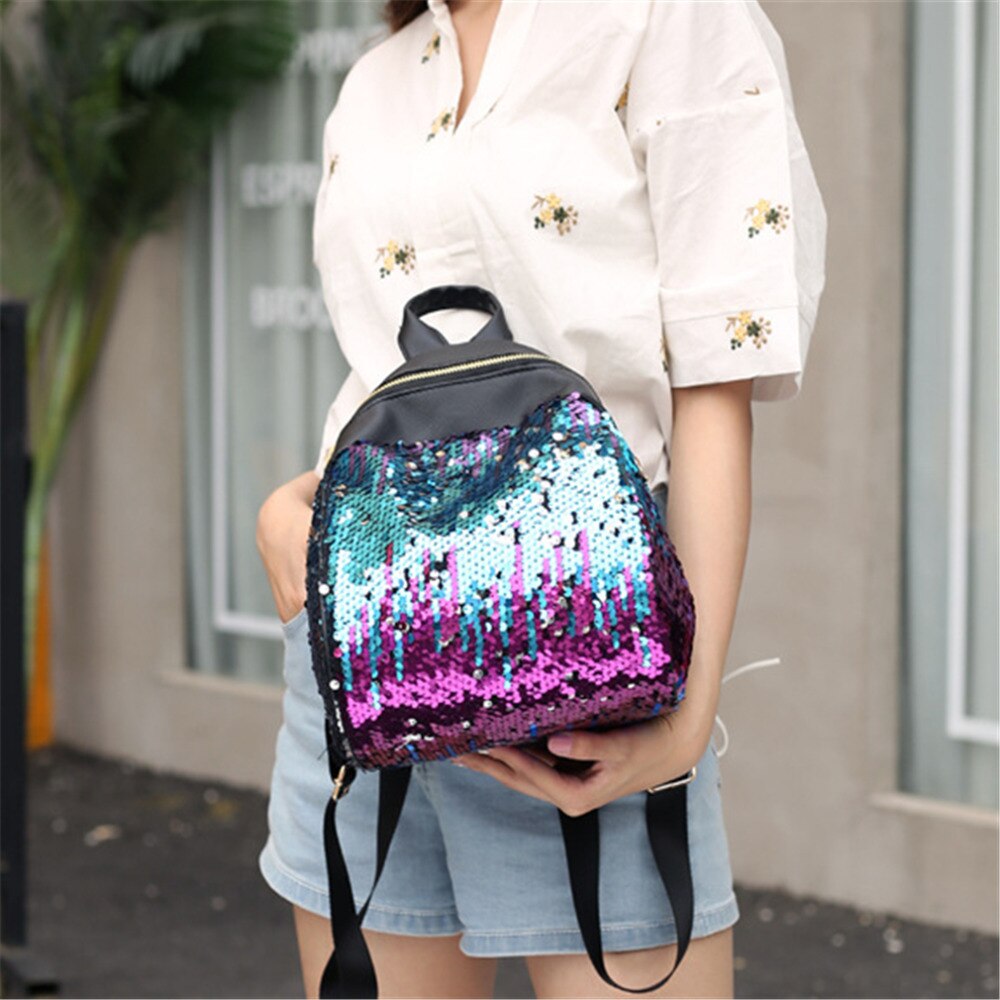 Femmes fille sac à dos argent rose brillant paillettes sac à dos adolescentes femme coréenne tendance personnalité sac d'école sac à dos