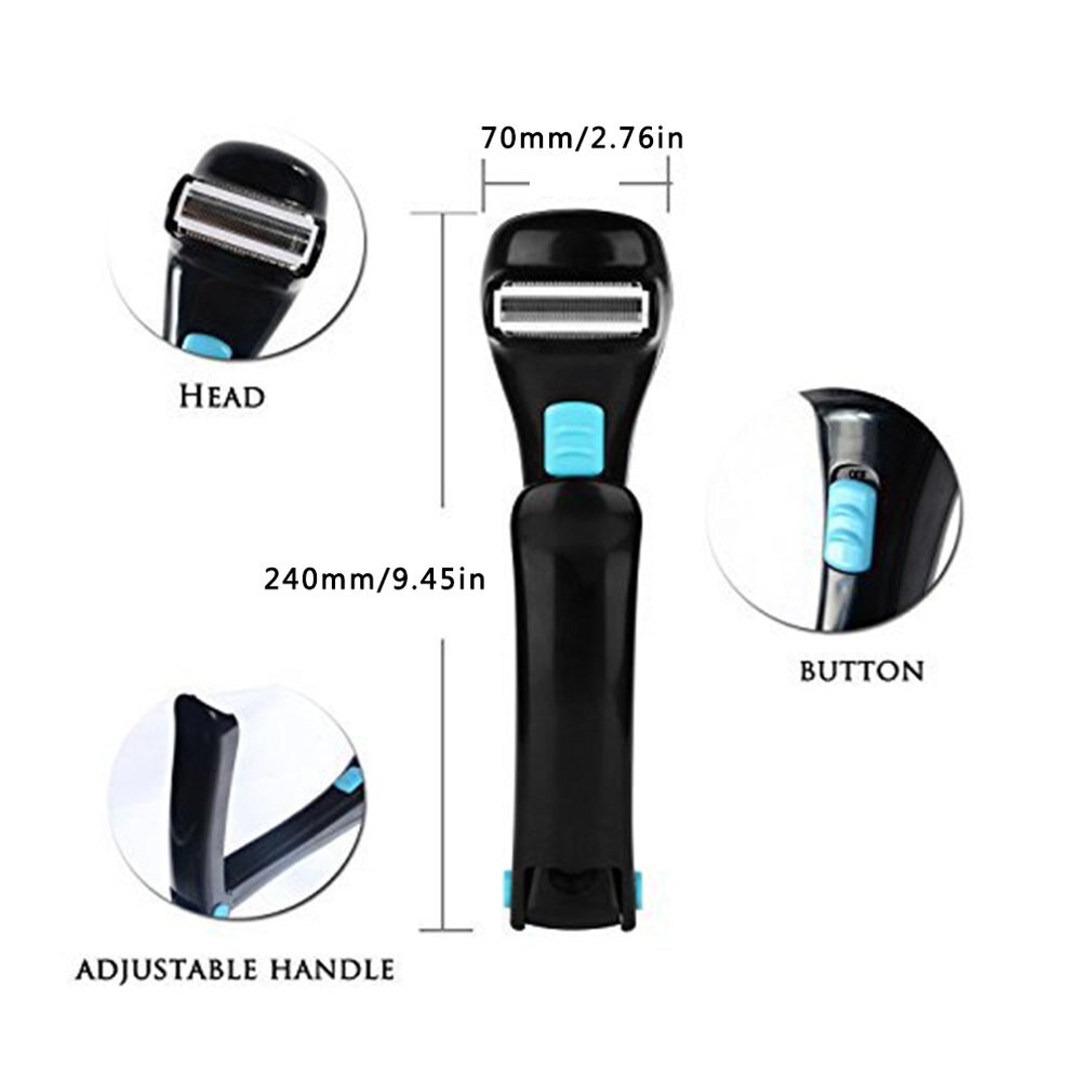 Electric Back Hair Shaver Razor Adjustable Stretchy Handle Cordless Foldable Body Hair Clipper Epilator Hair Removal Tool