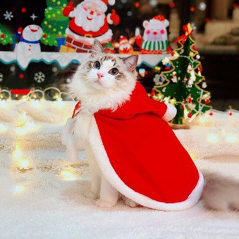 Traje con gorro de Papá Noel para cachorro y gato, capa para disfraz de Mascota, ropa de Navidad, vestido de divertido para gato, traje de Navidad