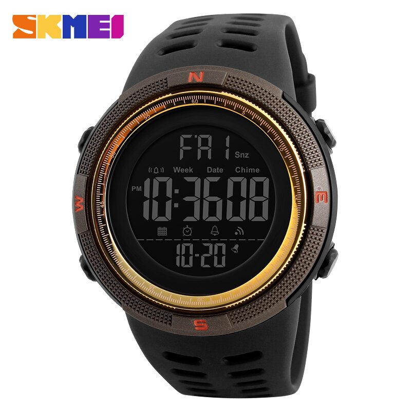 Skmei Digitale Horloges Heren Sport Countdown Chrono Horloges Mannen Mode 2 Tijd Wekker Horloges Mannelijke Klok Hombre 1251: Brown Gold