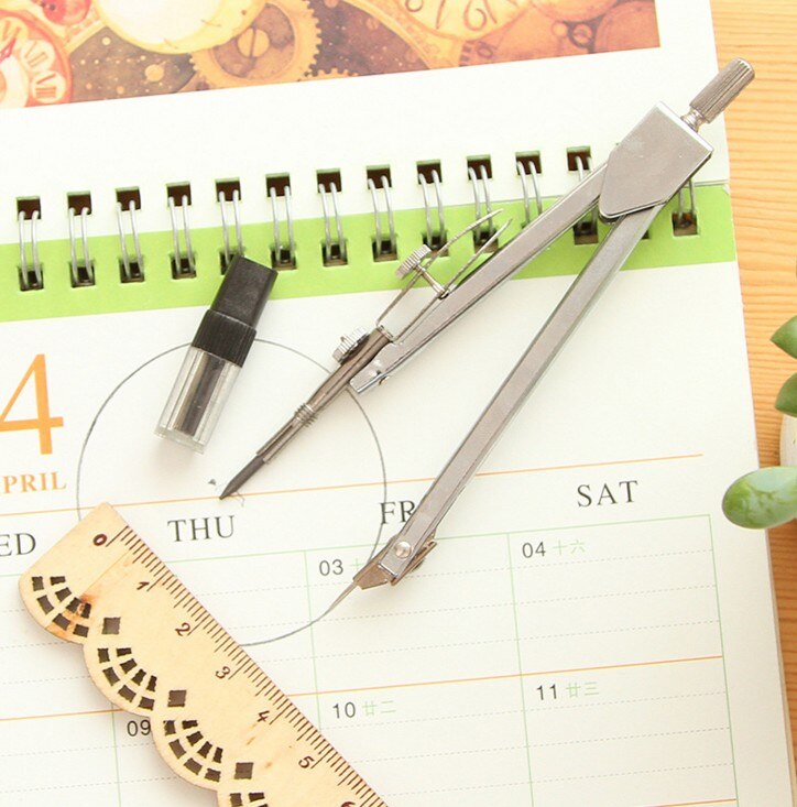 1 Set Stainless Steel Drawing Compass Math Geometry Tools for Circles School Supplies for Student Stationery