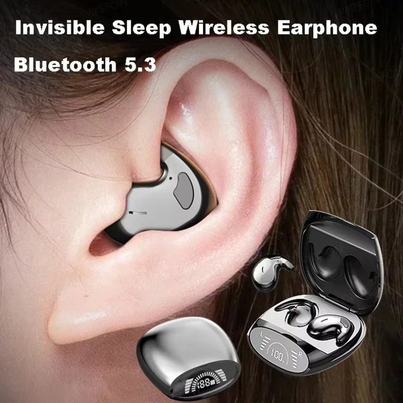 Mini smertefrie, tynne hodetelefoner med støydemping og vanntett bluetooth 5.3 trådløs hodesett egnet for søvn/sport