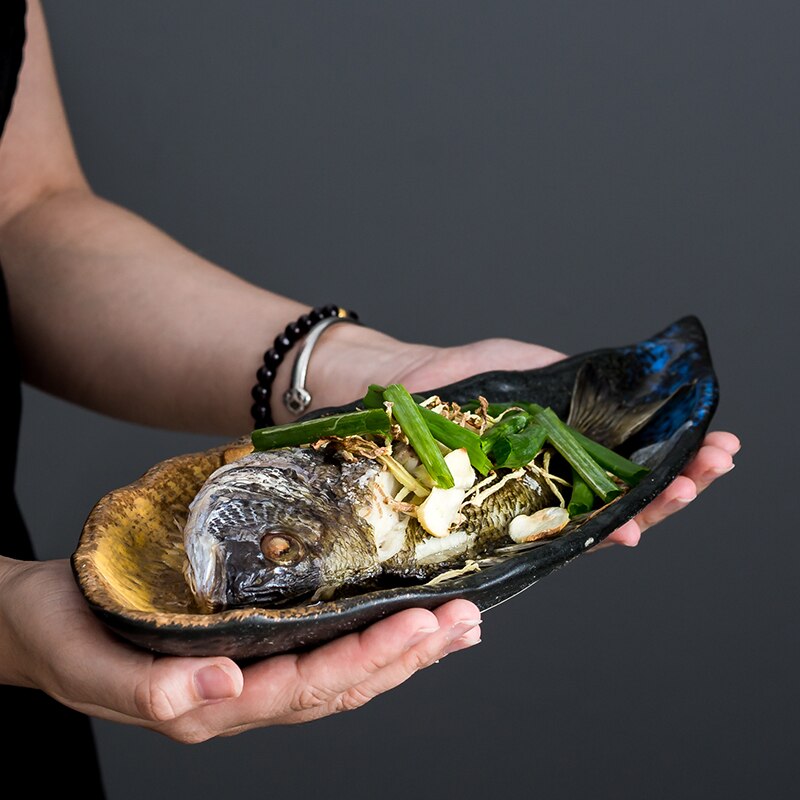 Japonais en céramique feuille forme poisson assiette bol maison créative plat Snack stockage poisson Pan Fine assiette cuisine accessoires