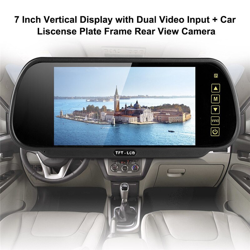Yuanting 7 tuuman lcd tft auton peruutuspysäköinti taustapeili näyttö kosketuspainikkeella tukee kahta tapaa videotuloa