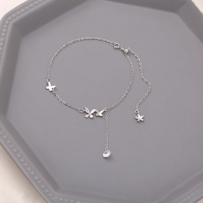 Ventfille 925 Sterling Zilveren Vlinder Enkelband Voor Vrouwen Delicate Zirkoon Kwastje Enkelbandje Armband Zomer Sieraden