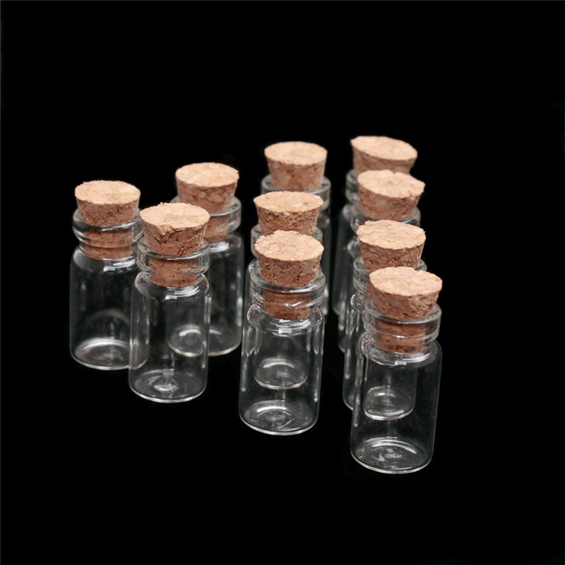 Mini vaso de 10ml de Uds. 1/3/5/10, pequeño tapón de corcho transparente, botellas de deseos, frasco de vidrio transparente, tapón de corcho para recuerdo: 1ml