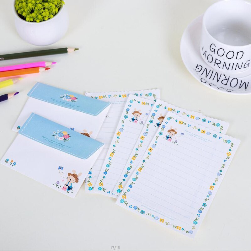 4 Sheet Cute Letter Paper Envelopes Mini Flower Letter Paper Love Message Writing Letters Envelopes Invitation Express Thick: D