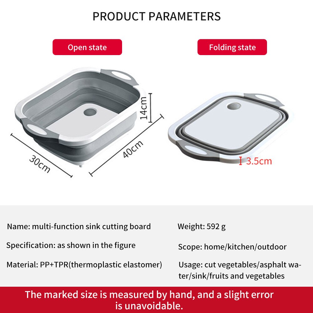 Multifunction Cutting Board Foldable Drain Basket Collapsible Vegetable Basin Portable Kitchen Organizer