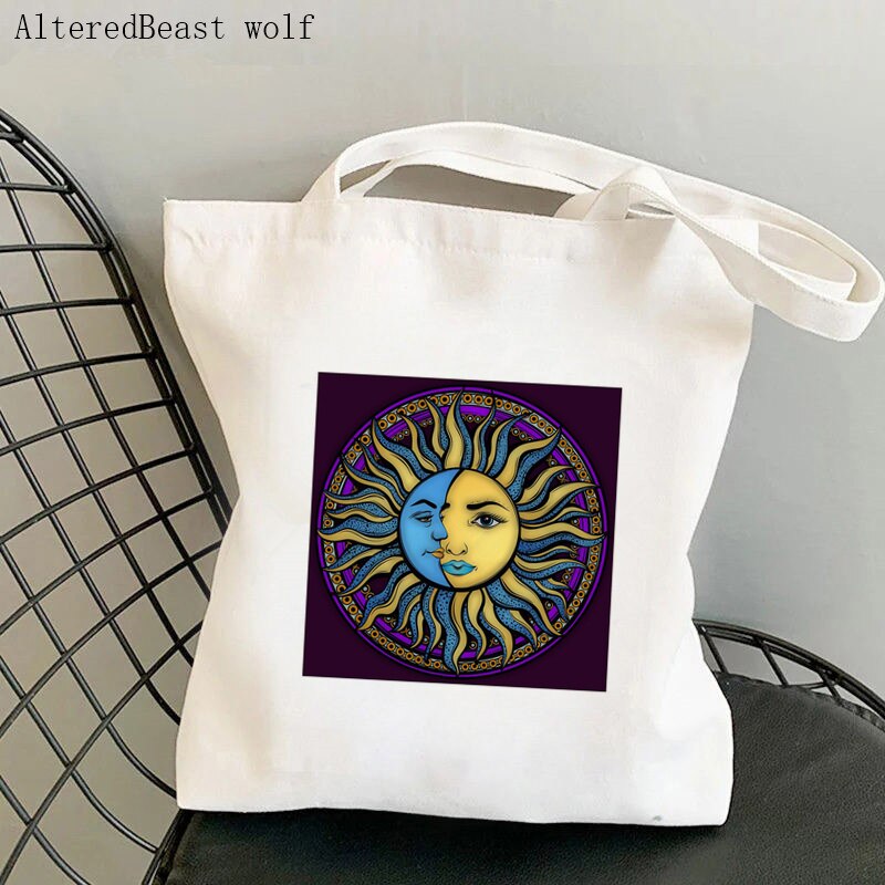 Frauen Käufer tasche mond sonne Tarot Gedruckt Kawaii Tasche Harajuku Einkaufen Leinwand Käufer Tasche mädchen handtasche Tote Schulter Dame Tasche: b2656