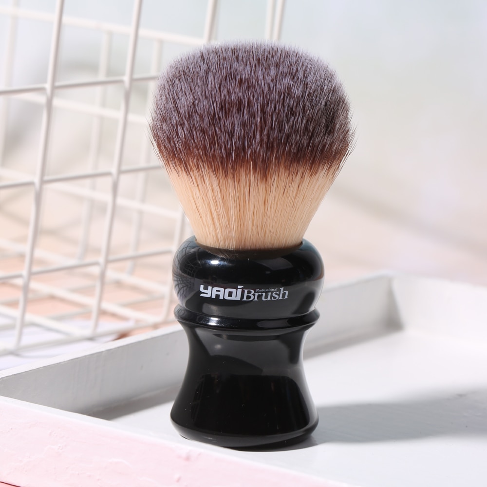 Yaqi-brosse de rasage, poils synthétiques jaunes, avec poignée noire, 24mm, mèche humide