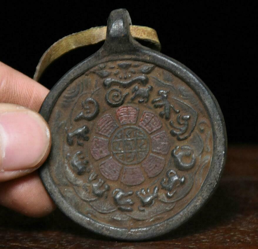 Tibet Buddhism Bronze Vajra-pestle Protective Talisman Charts Amulet pendant