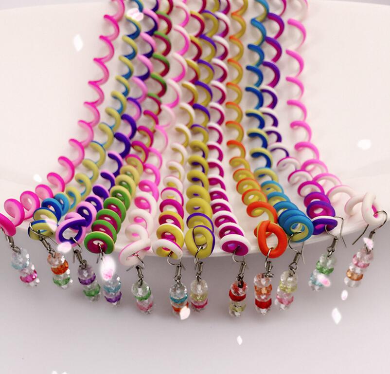12 stuks meisje spiraal kronkelende kralen regenboog kapsel kinderen rond het haar stok DIY disk haar krullen haar accessoires: 2
