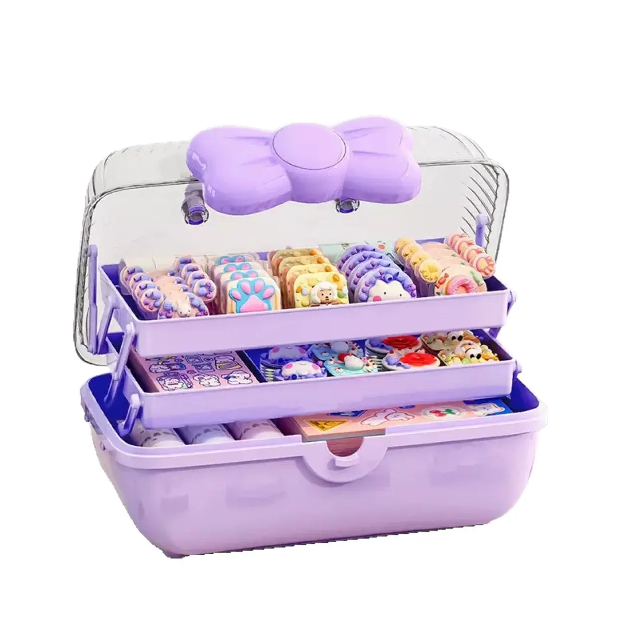 Large Capacity Hair Accessories Storage Box Transparent Cover Necklace Organizer Desktop Children's Hair Accessories Organizer