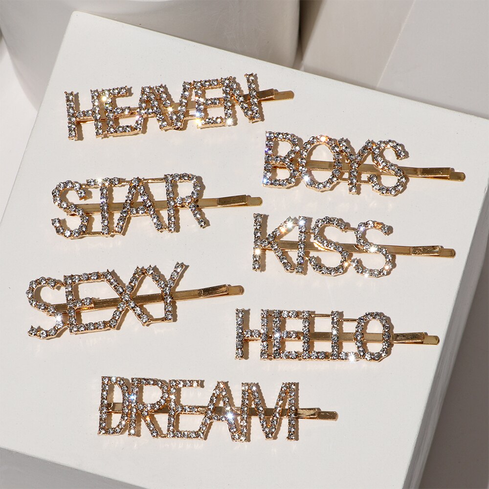 1pc bogstaver rhinestone krystal hårnåle hårspænder hårspænder hårspænde greb nål hårspænde ornament hårtilbehør