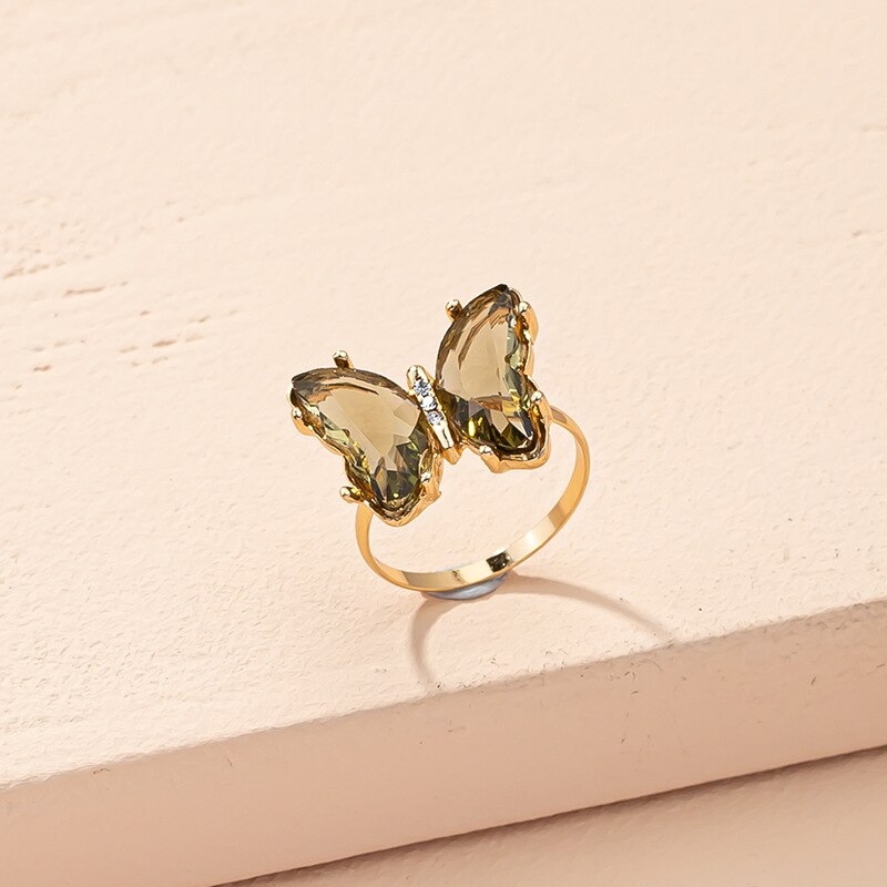 Butterfly Mood Ring Gradient Color Crystal Temperature Ring Jewelry for Women Kids Birthday Gold Butterfly Rings: R704