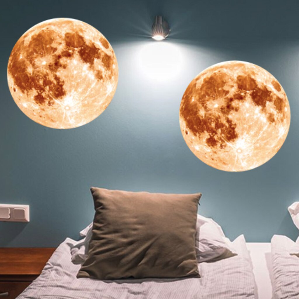 Luminous 3D Large Moon Fluorescent Wall Sticker Removable Glow In The Dark Decal PVC Wall Paper Bedroom Office Home Decor