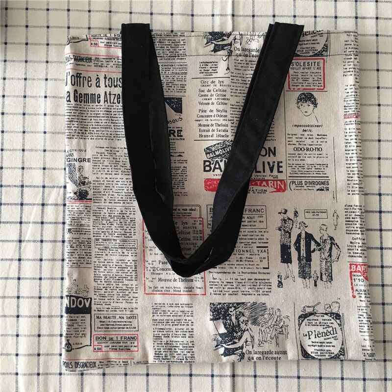Bolso grande de hombro para compras YILE, algodón, lino, Eco Market, estampado de ilustración, periódico 8417d