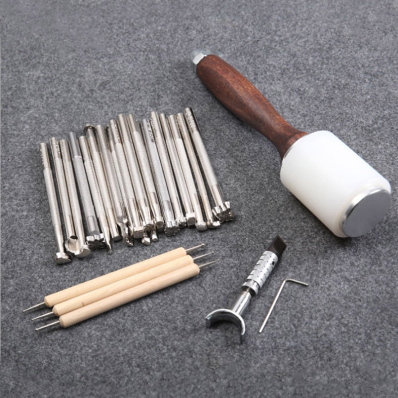 Lederen Staming Set Lederen Craft Carving Gereedschap Voor Leer Afdrukken Snijmes/Hamer/Lederen Draaibare Mes/Tool opbergdoos
