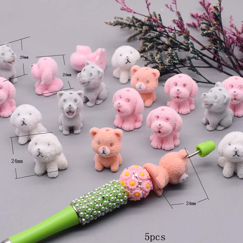 5 unids/bolsa cuentas acrílicas hechas a mano pequeño oso conejo Toon cuentas de sirena para fabricación de joyería DIY cadena de teléfono accesorios de bolígrafo: Caqui