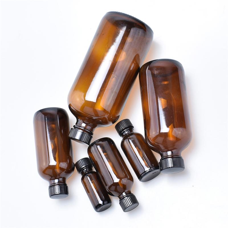 4pcs Refillable Amber Brown Boston Round Glass Bottles Essential Oil Bottles With Black Bakelite Lid 30/60/120/230ML