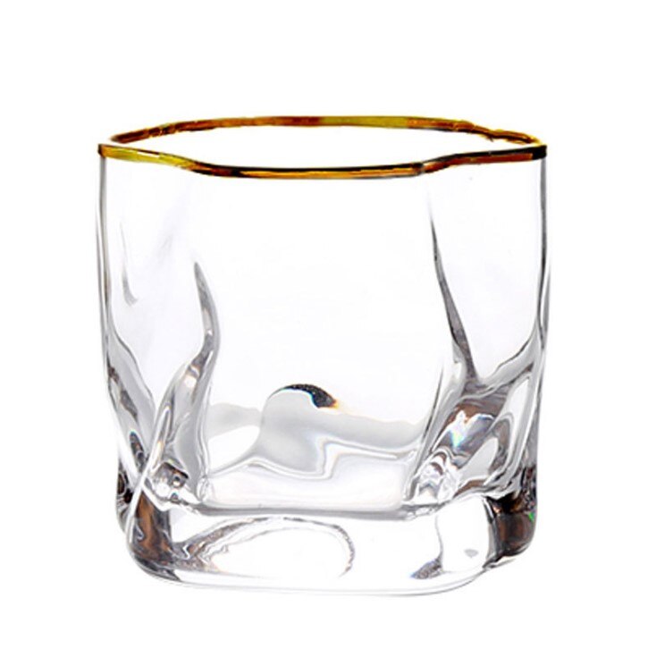 350ml uregelmessige blyfrie glass whiskyglass varmebestandige husholdnings fargerike gullkant glass kopp spritglass vinutstyr: 2