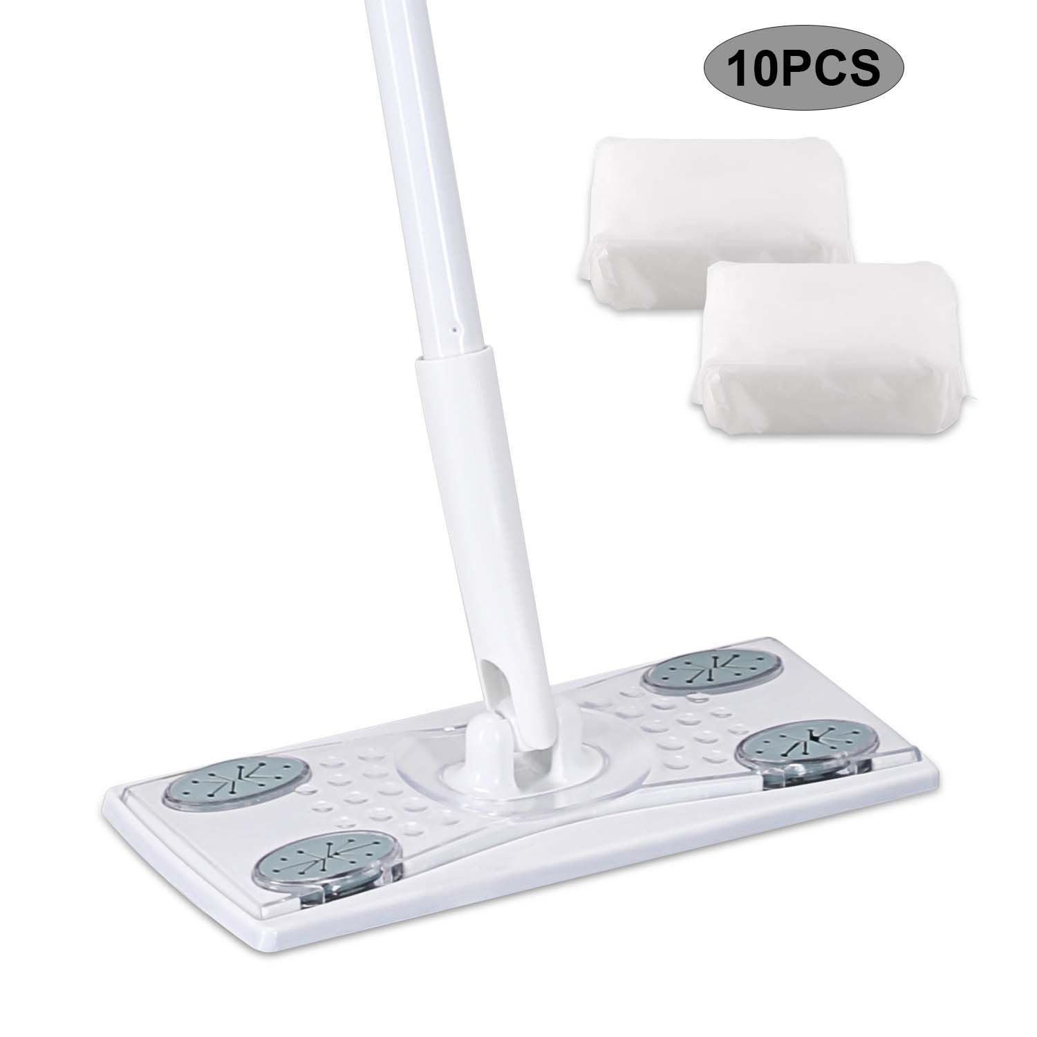 Eyliden Disposable Electrostatic Dust Mop with 10PCS Dry Refill Floor Wipes Pads Electrostatic Adsorption Hair Dust: White