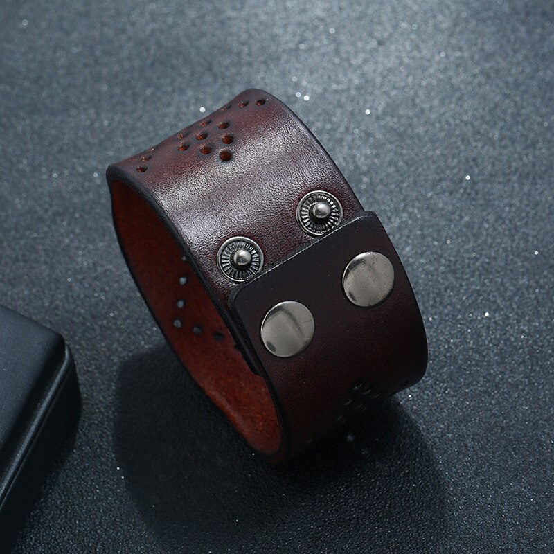 Europe et états-unis rétro large en cuir creux bracelets style bohème hommes bijoux directe d'usine