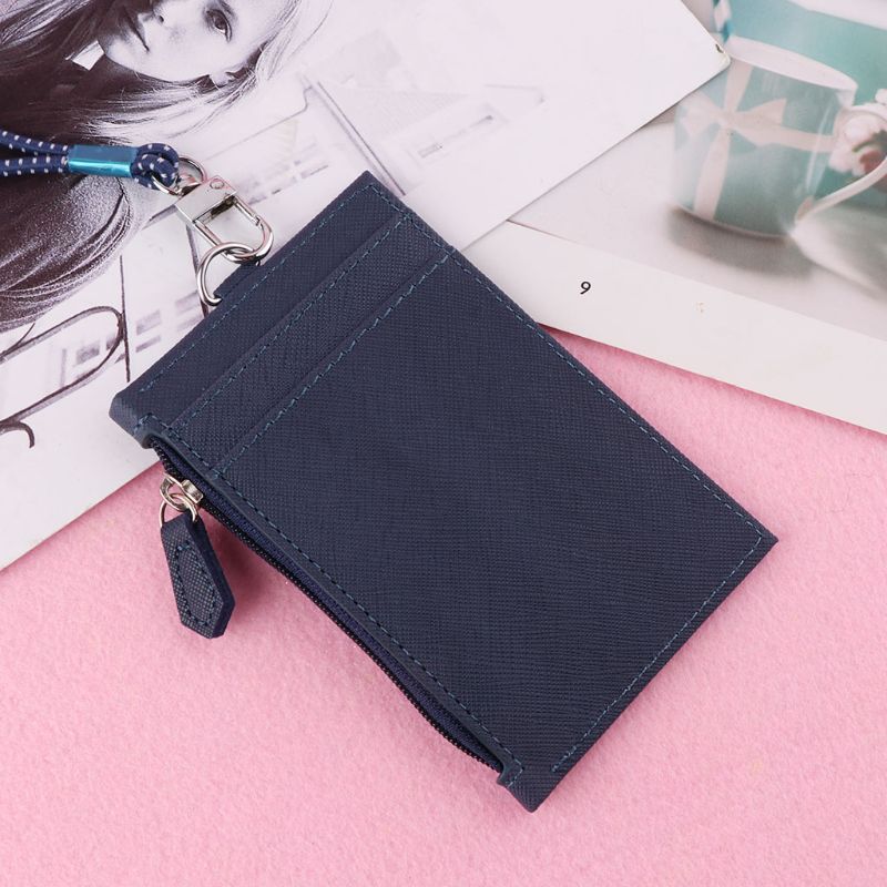 Vrouwen Visitekaarthouder Portemonnee Mannen Pu Lederen Id Kaarten Houders Case Neck Strap Lanyard Dames Mode Mini Slanke Portefeuilles