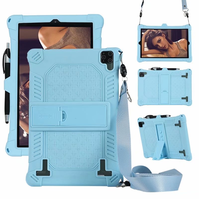Funda de silicona blanda para tableta PC de 10,1 pulgadas, 25x16cm, 10,1 pulgadas, 3G/4G, Android, a prueba de golpes, bolígrafo y correa: skyblue